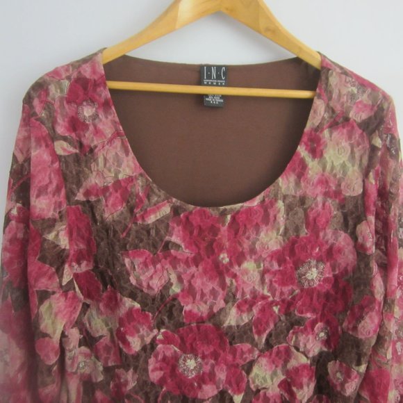 INC Woman Plus 1X Purple Brown Floral Lace Knit Bell Sleeve Scoop Neck Shirt Top - Picture 4 of 10